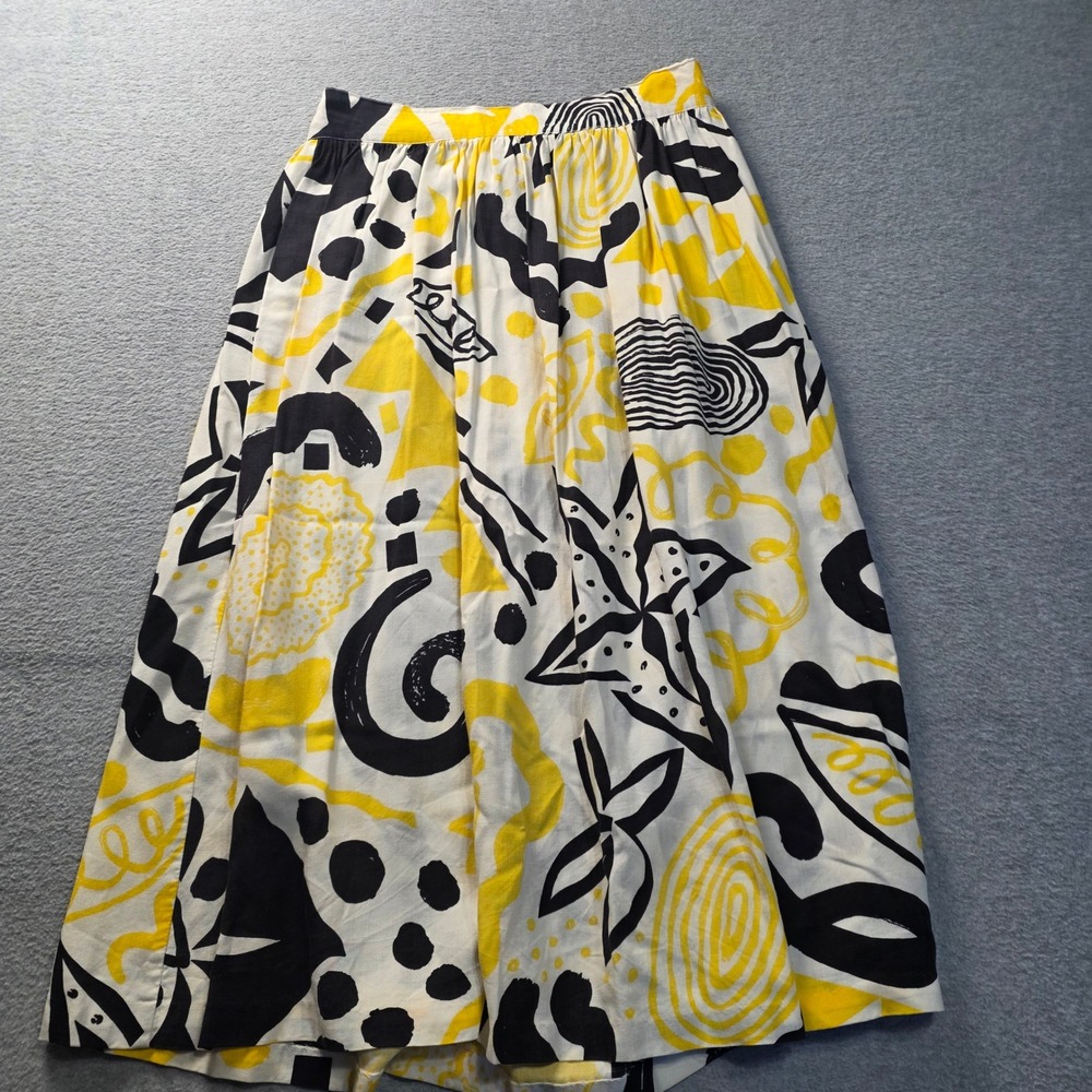 Danielle B Midi Skirt Womens Small Abstract Print Yellow Black White A-Line